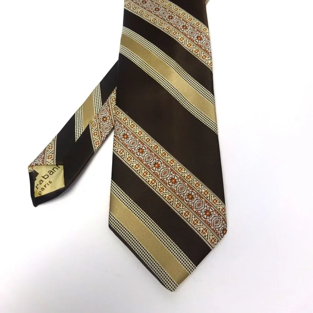 Paco Rabanne Vintage Brown Gold 70s Geometric Tie